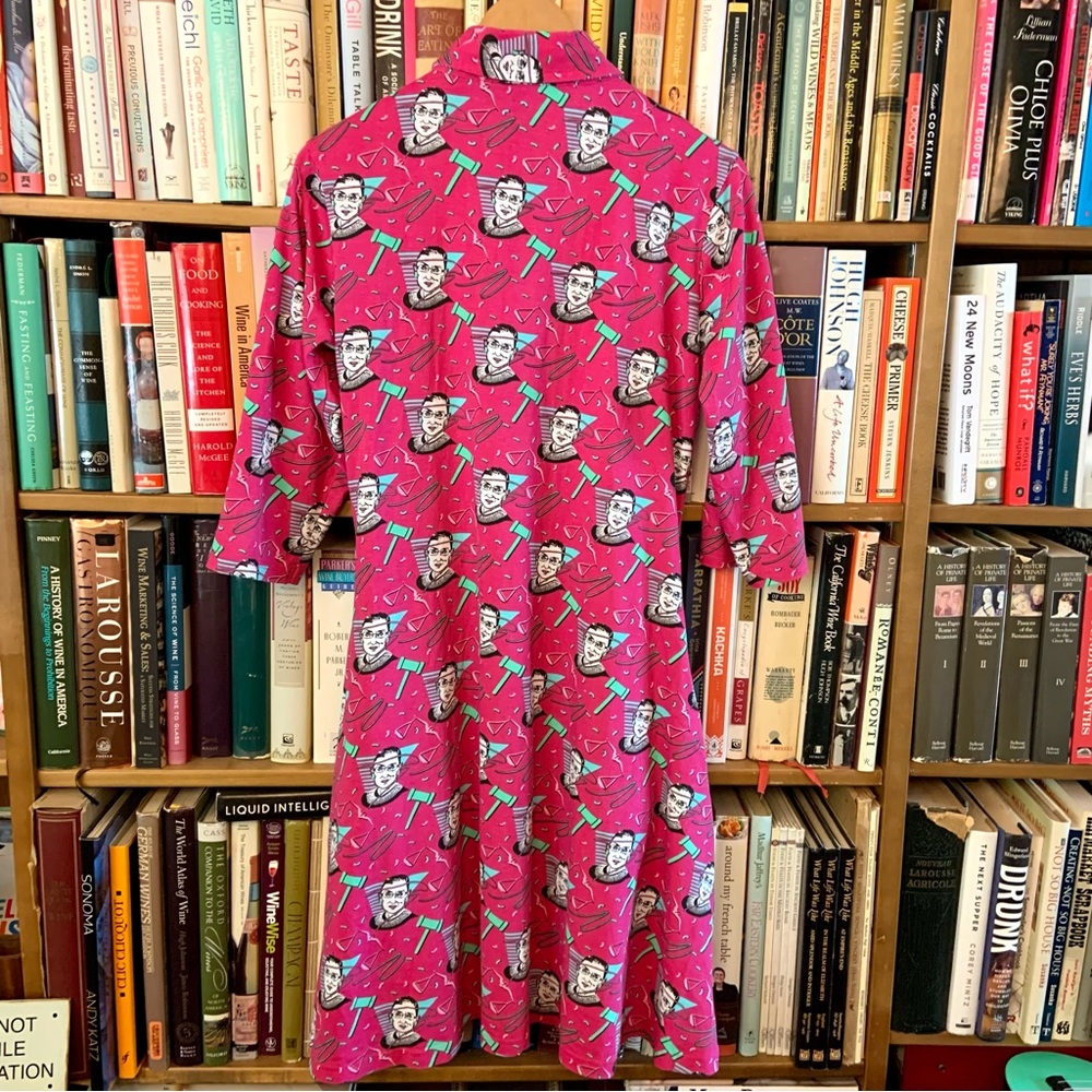Svaha Pink Magenta Ruth Bader Ginsburg RBG Sally Button Shirt Dress POCKETS M - Picture 12 of 12